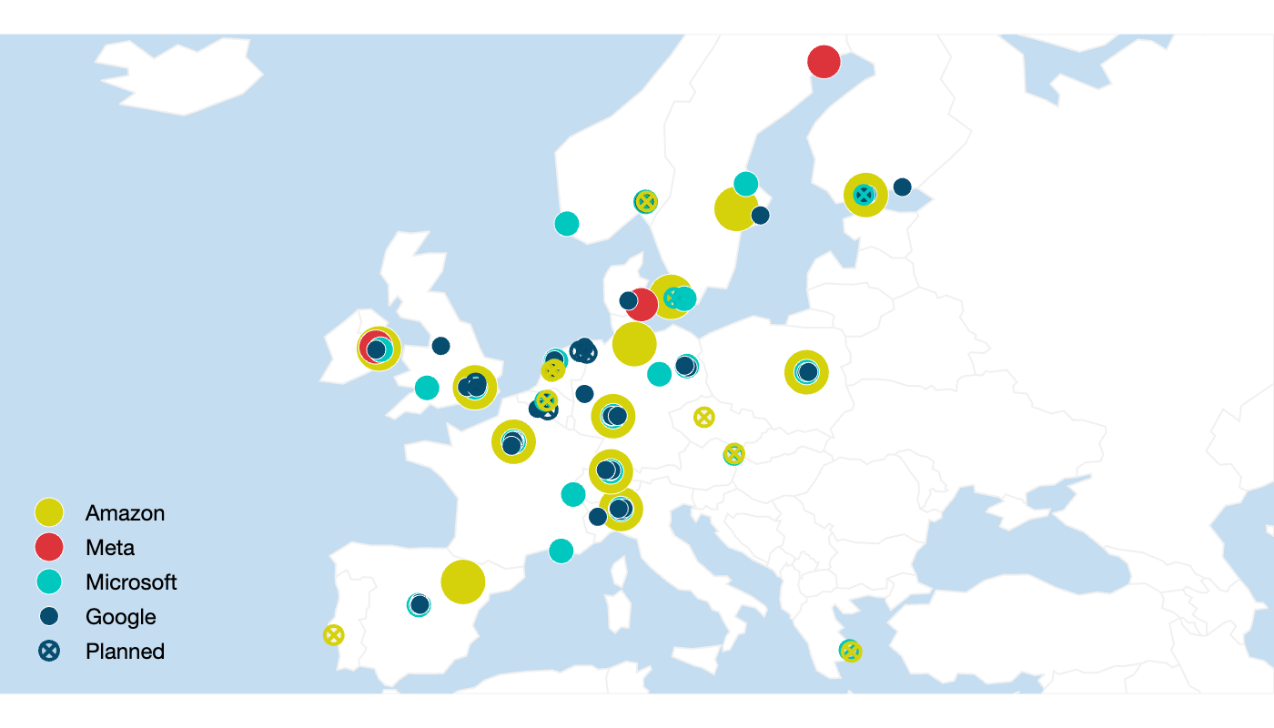 Select Proprietary and Cloud Region Data Center Locations in Europe